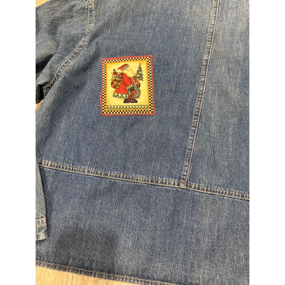 Studio Ease Jacket Denim Patch Work Christmas Siz… - image 5